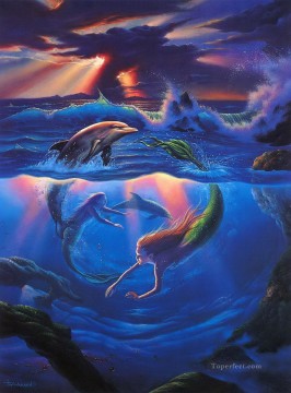 Fantasía Painting - sirenas y delfines fantasía